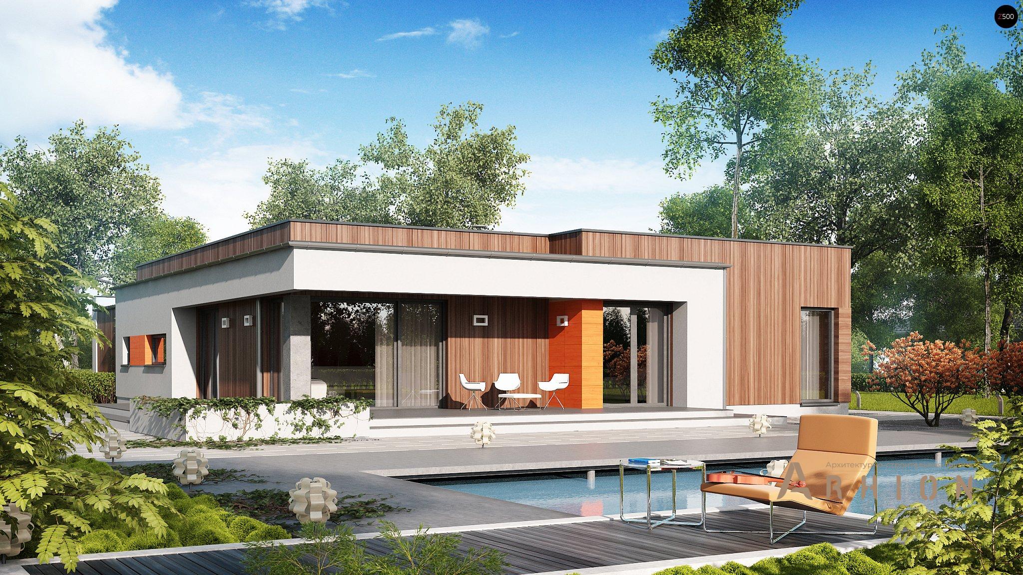 2. Проект одноэтажного дома в стиле хай-тек с плоской кровлей , Zx103 bG, площадью - 148 кв c терассой